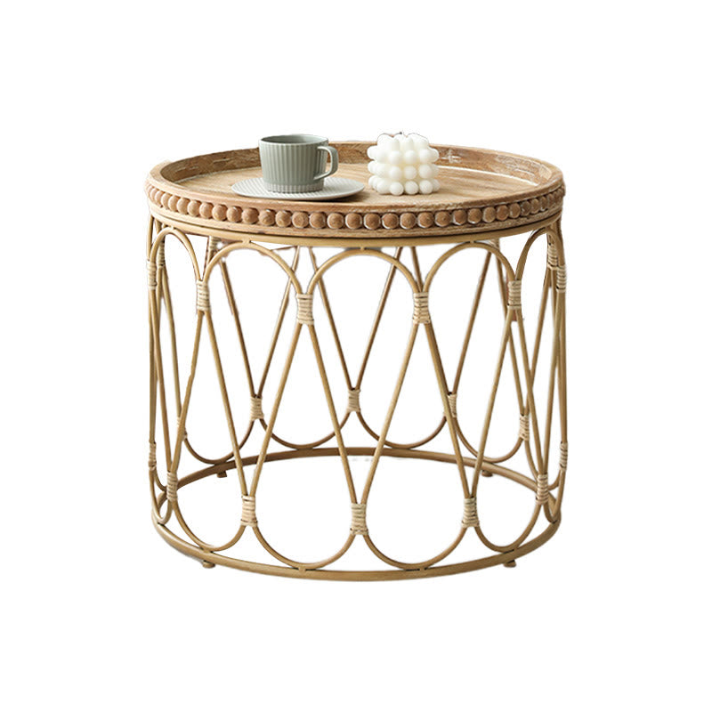 Rattan Modern Natural Wood Color Round Side Table - image 1