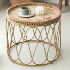 Rattan Modern Natural Wood Color Round Side Table - image 2
