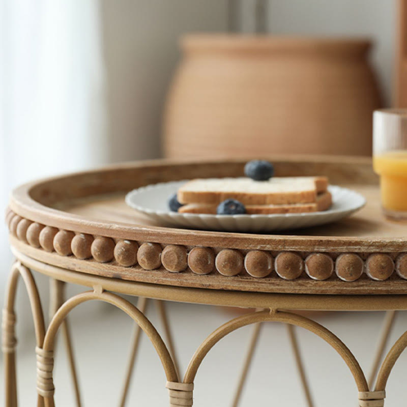 Rattan Modern Natural Wood Color Round Side Table