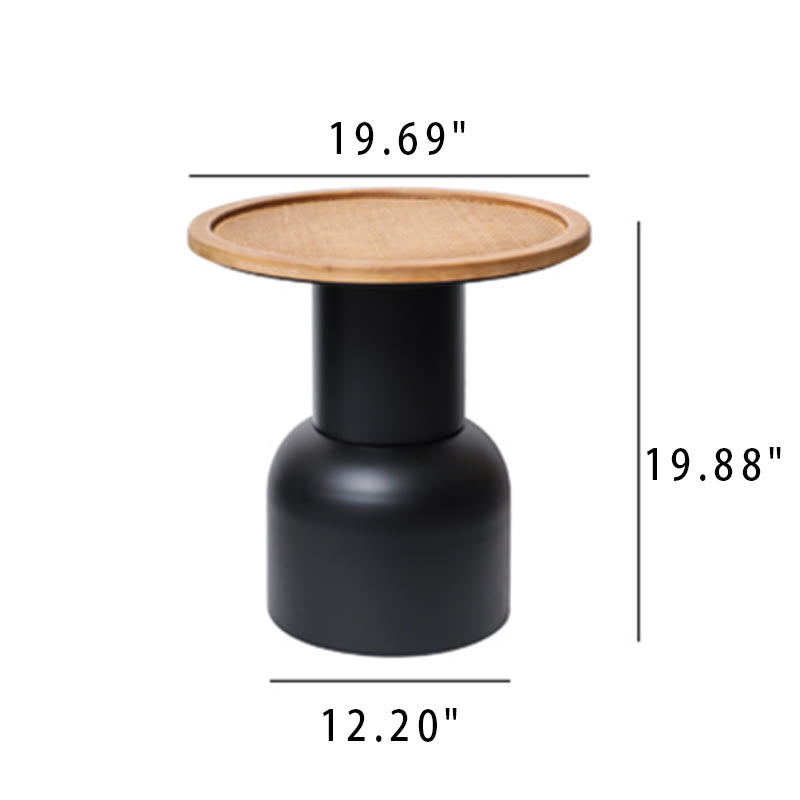 Solid Wood Round Tabletop Black Side Table