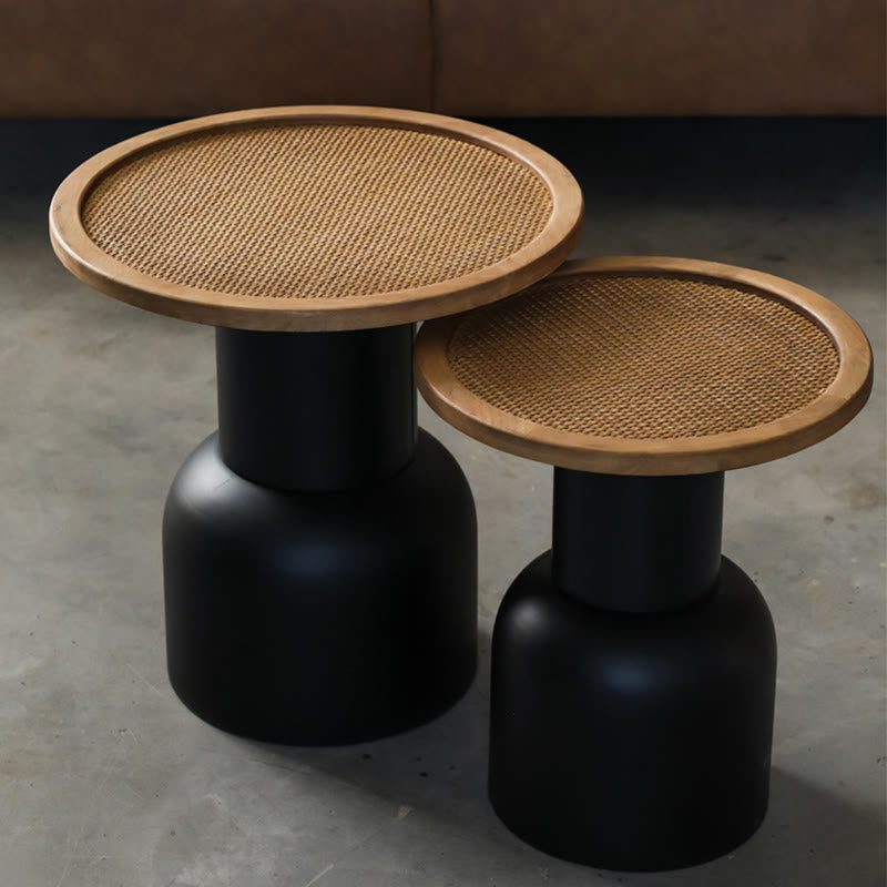 Solid Wood Round Tabletop Black Coffee Table