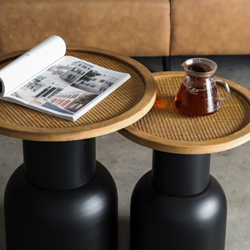 Solid Wood Round Tabletop Black Coffee Table