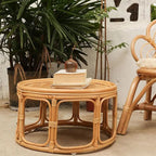 Rattan Bamboo Round Natural Wood Color Side Table - image 4