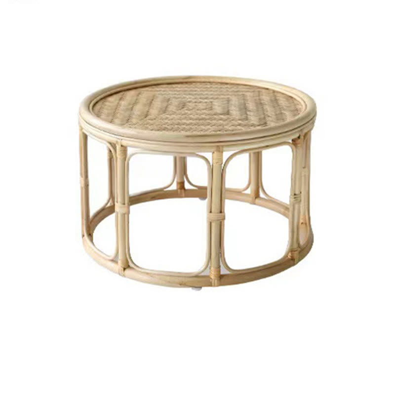 Rattan Bamboo Round Natural Wood Color Side Table - image 1