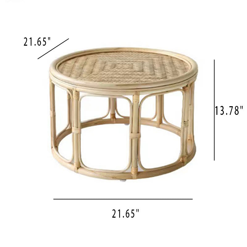 Rattan Bamboo Round Natural Wood Color Side Table