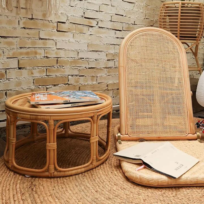 Rattan Bamboo Round Natural Wood Color Side Table - image 2