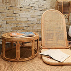 Rattan Bamboo Round Natural Wood Color Side Table - image 2