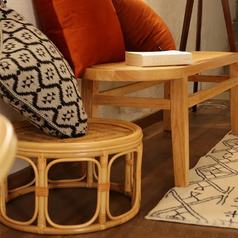 Rattan Bamboo Round Natural Wood Color Side Table - image 3