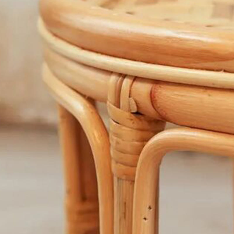 Rattan Bamboo Round Natural Wood Color Side Table