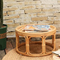 Rattan Bamboo Round Natural Wood Color Side Table - Natural Wood - image 0