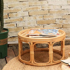 Rattan Bamboo Round Natural Wood Color Side Table - Natural Wood - image 0