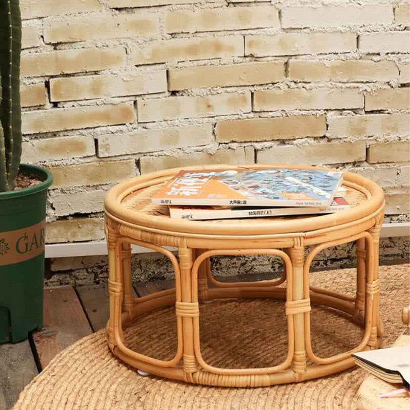 Rattan Bamboo Round Natural Wood Color Side Table - Natural Wood - image 0