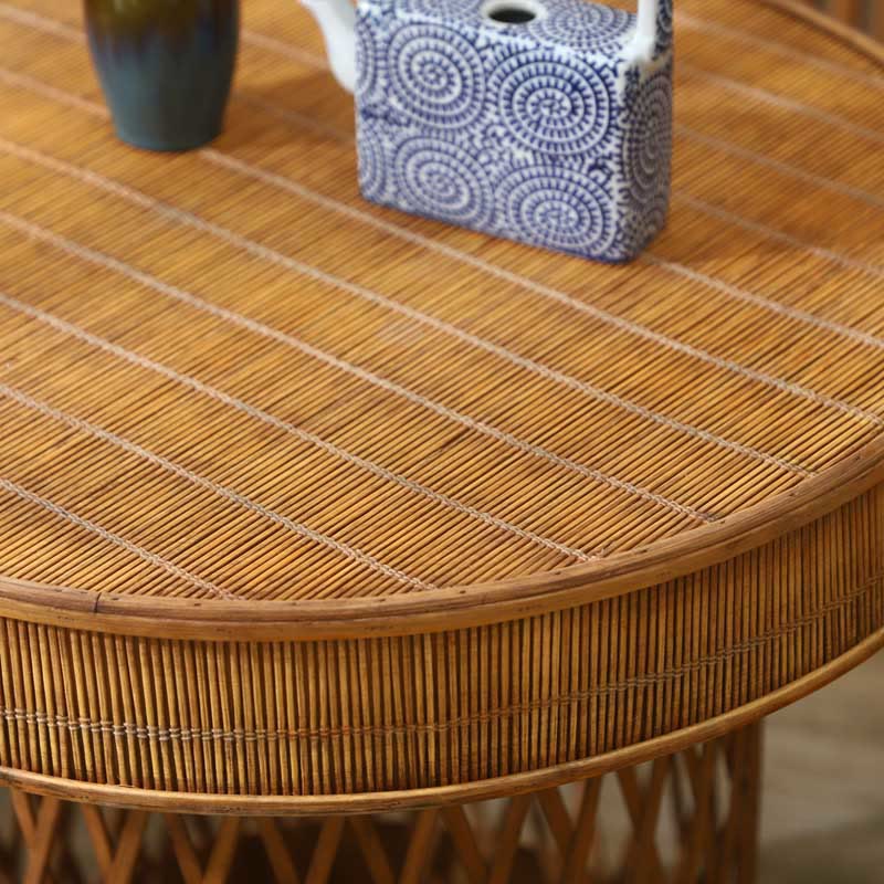 Bamboo And Rattan Woven Round Side Table