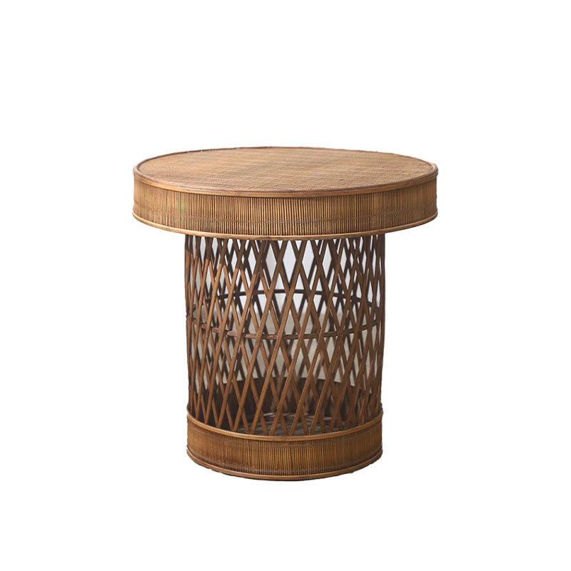 Bamboo And Rattan Woven Round Side Table