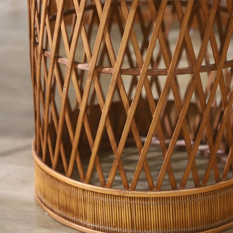 Bamboo And Rattan Woven Round Side Table