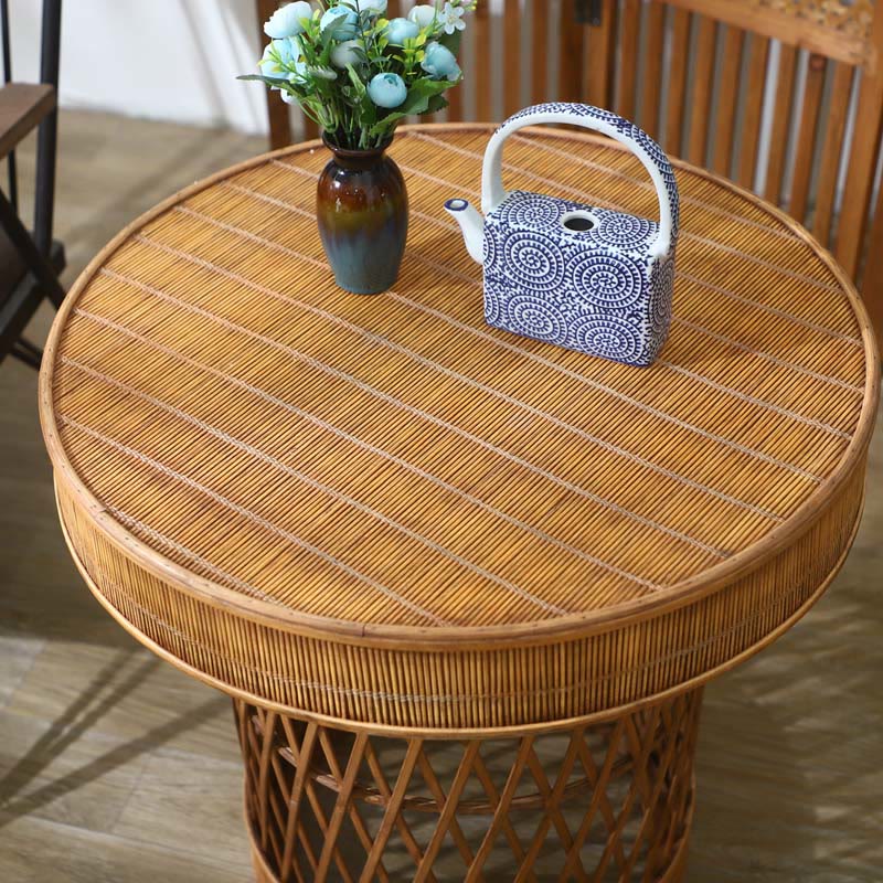 Bamboo And Rattan Woven Round Side Table - image 3