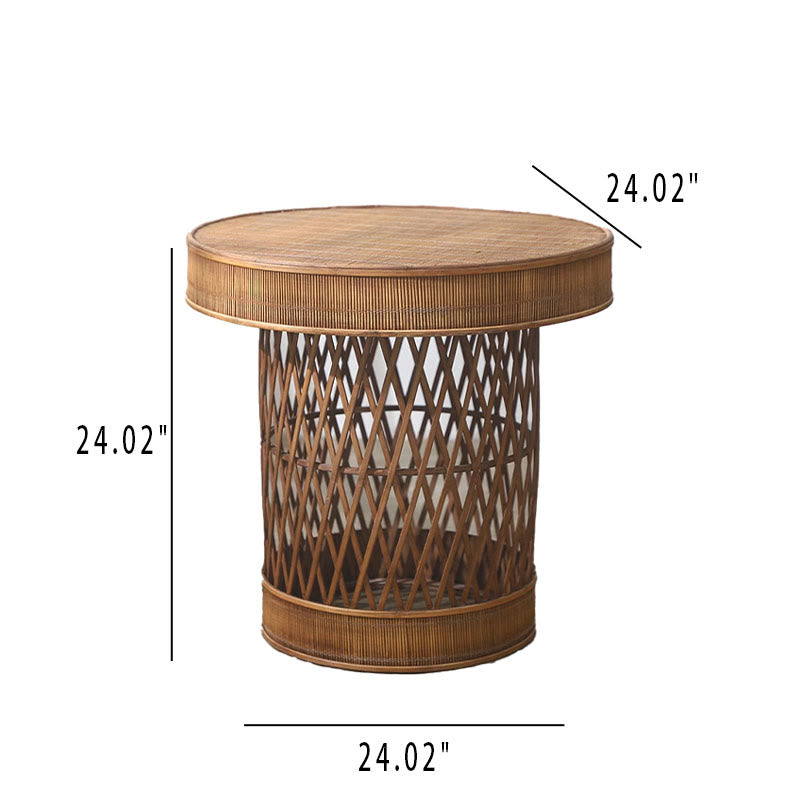 Bamboo And Rattan Woven Round Side Table