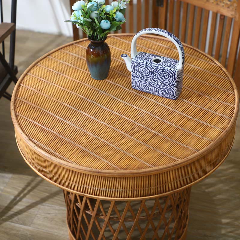 Bamboo And Rattan Woven Round Side Table