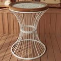 Wrought Iron Solid Wood Carved Round Side Table - White - image 0