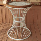 Wrought Iron Solid Wood Carved Round Side Table - White - image 0