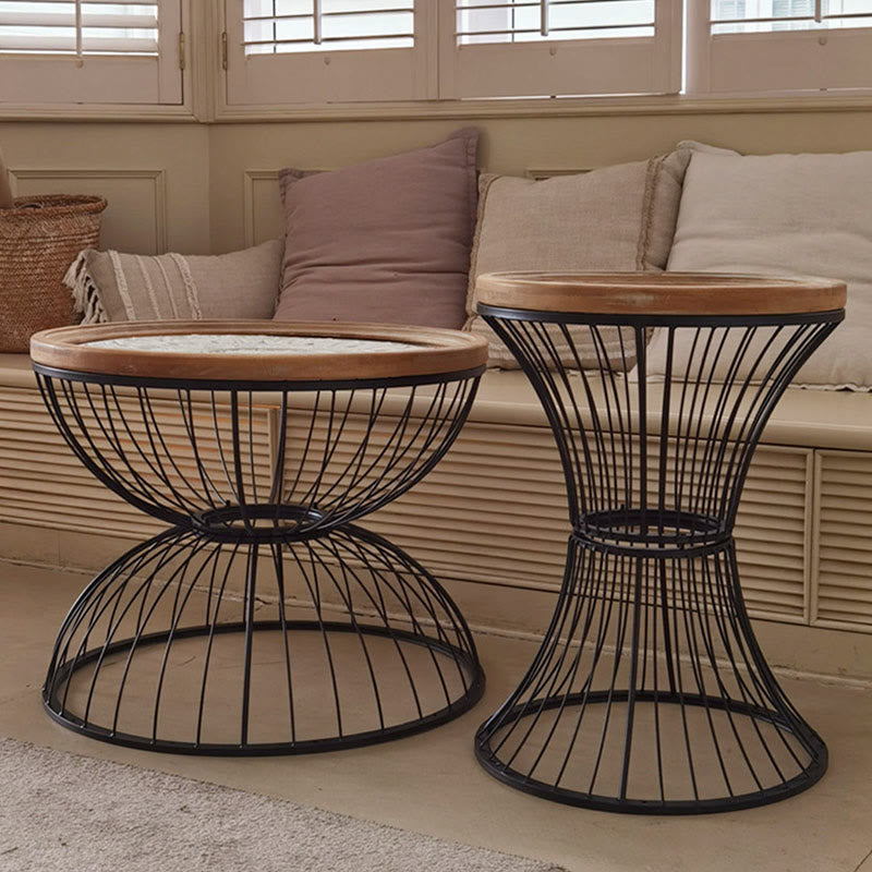 Wrought Iron Solid Wood Carved Round Side Table - image 6