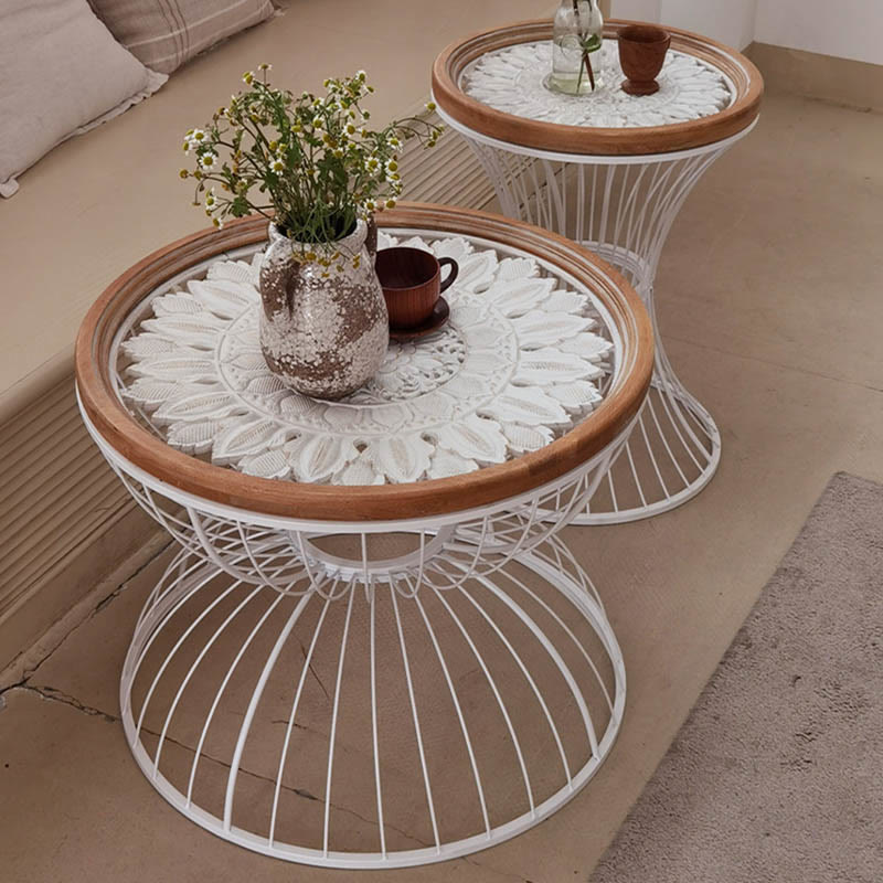 Wrought Iron Solid Wood Carved Round Side Table - image 3