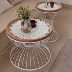 Wrought Iron Solid Wood Carved Round Side Table - image 3