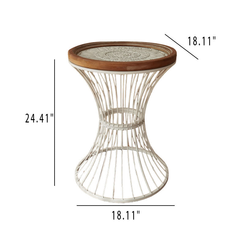 Wrought Iron Solid Wood Carved Round Side Table - image 9