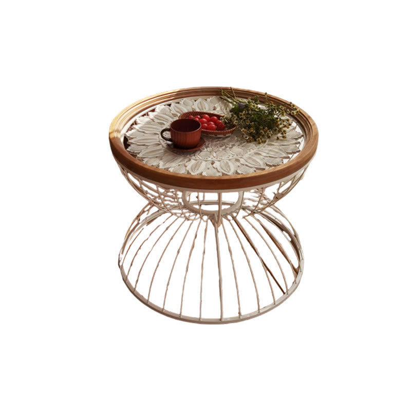 Glass Tabletop Solid Wood Carved Side Table - image 1
