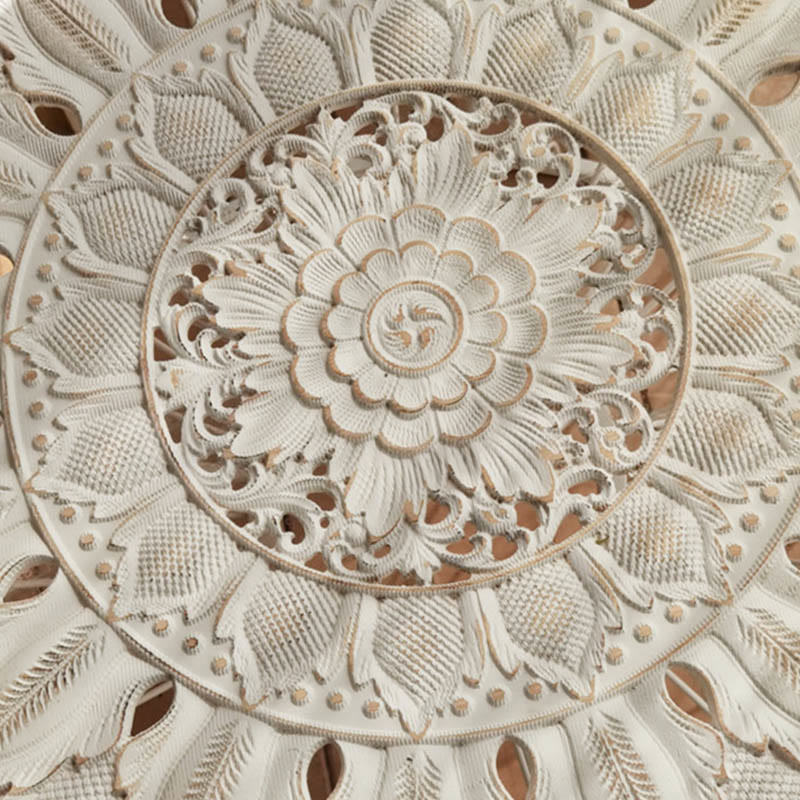 Glass Tabletop Solid Wood Carved Side Table - image 6