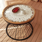 Glass Tabletop Solid Wood Carved Side Table - Black - image 4
