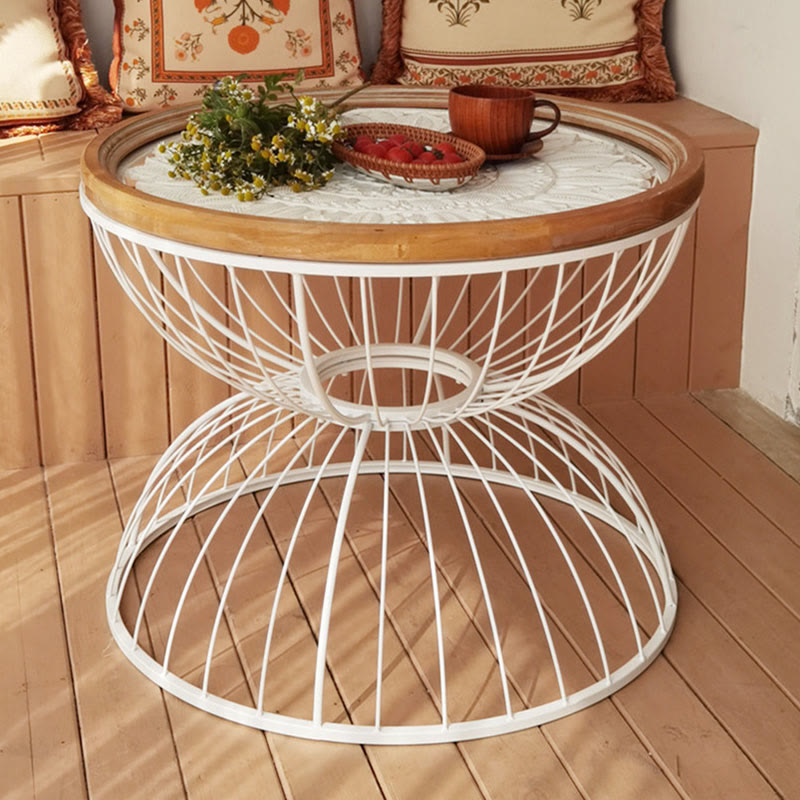 Glass Tabletop Solid Wood Carved Side Table