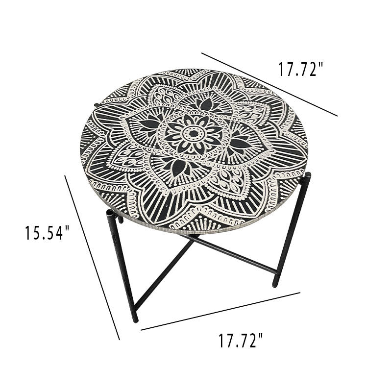 Black Wrought Iron Bracket Carved Side Table