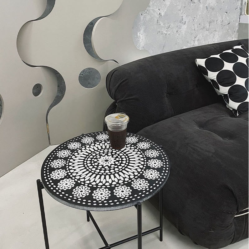 Black Wrought Iron Bracket Carved Side Table - Black A - image 2
