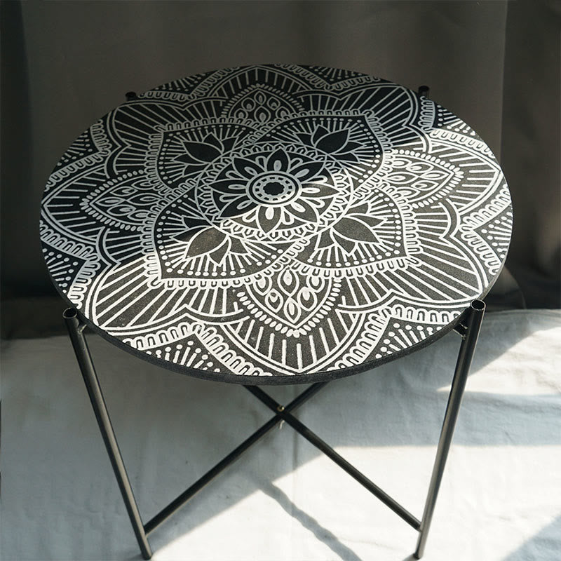 Black Wrought Iron Bracket Carved Side Table - image 5