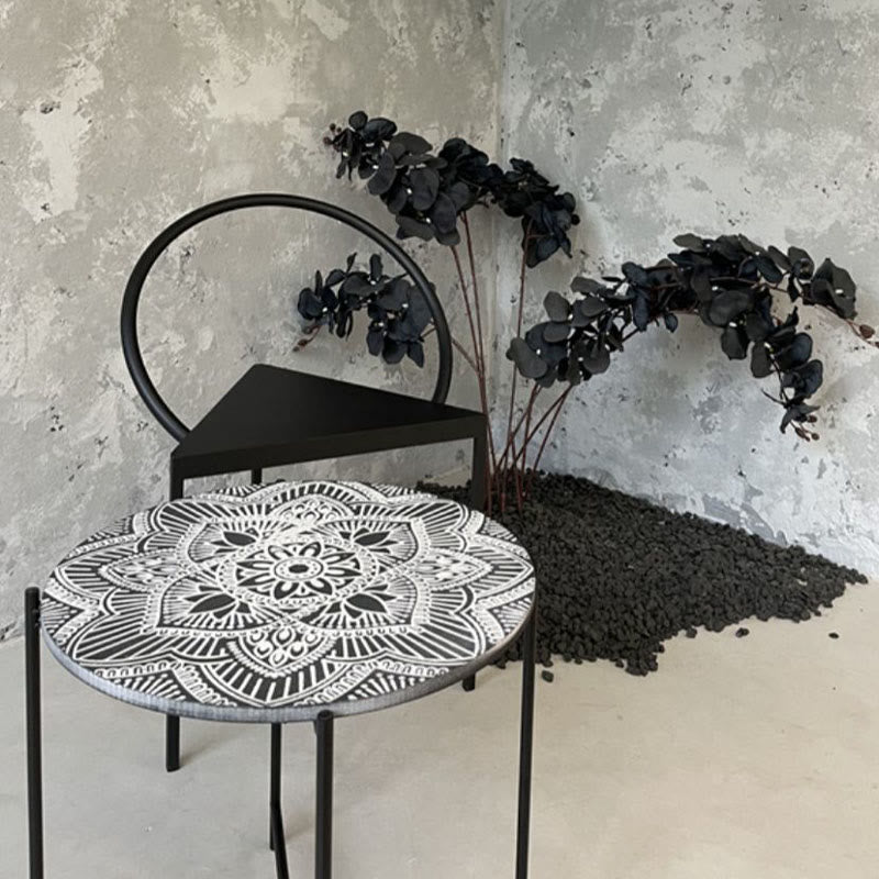 Black Wrought Iron Bracket Carved Side Table