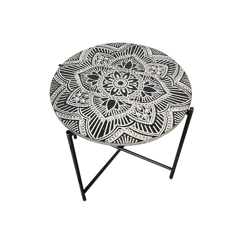 Black Wrought Iron Bracket Carved Side Table - image 1