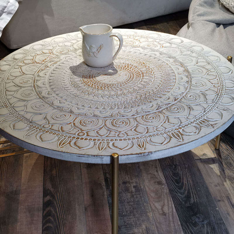 Solid Wood Vintage Carved Coffee Table - W29.92" x D29.92" x H14.17" - image 7