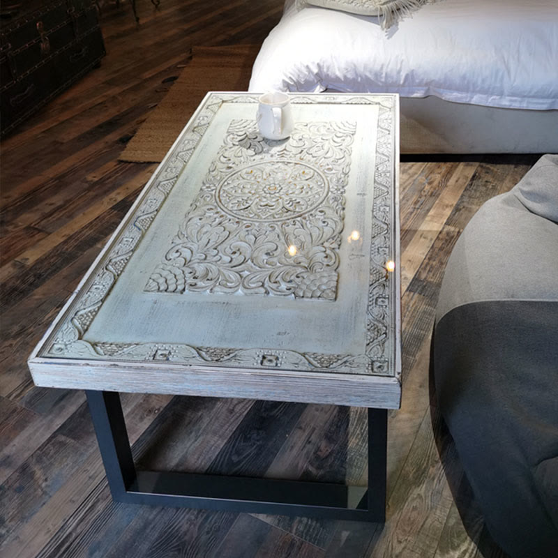 Solid Wood Vintage Carved Coffee Table - W47.24" x D47.24" x H20.47" - image 4