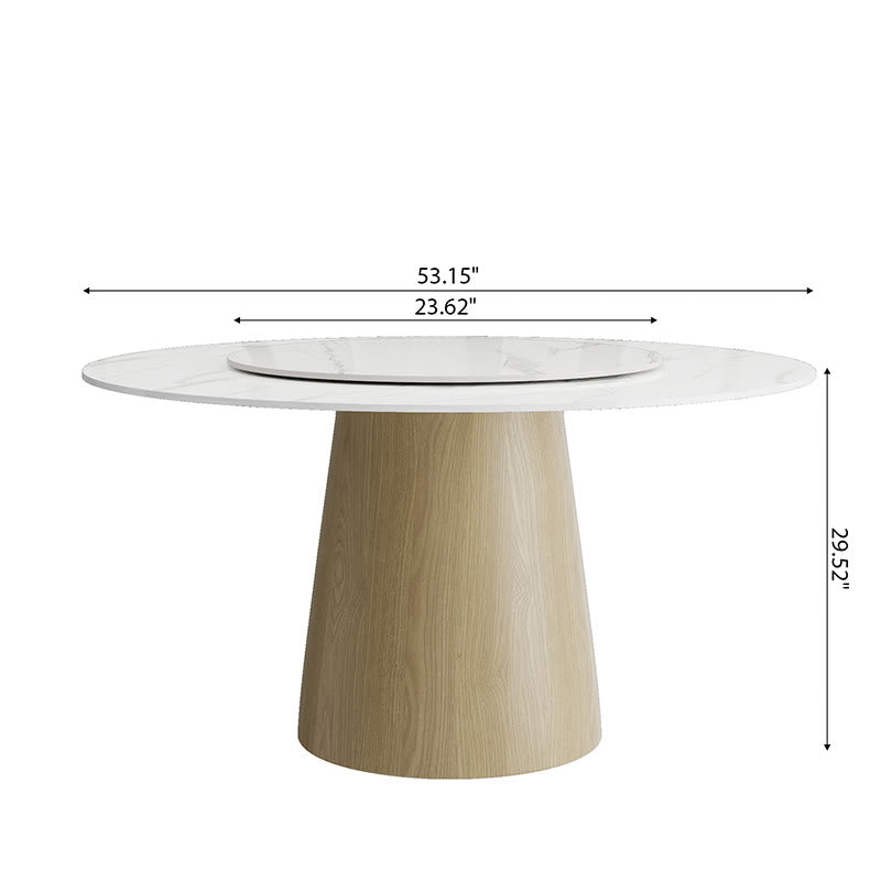 Natural Wood Color Base Stone Dining Table