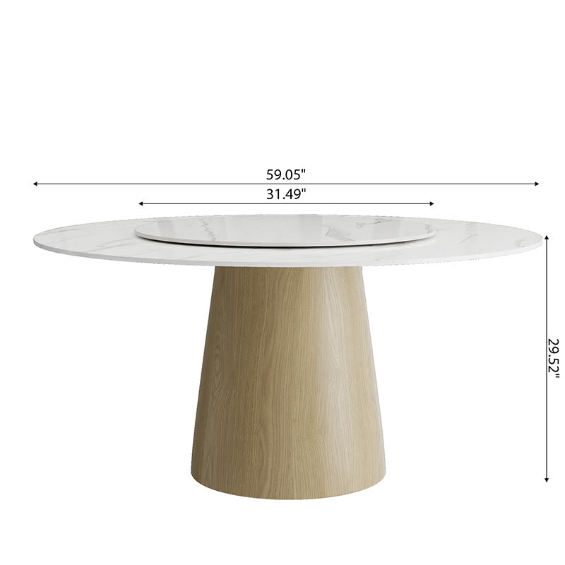 Natural Wood Color Base Stone Dining Table