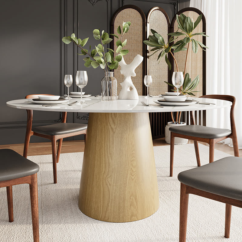 Natural Wood Color Base Stone Dining Table