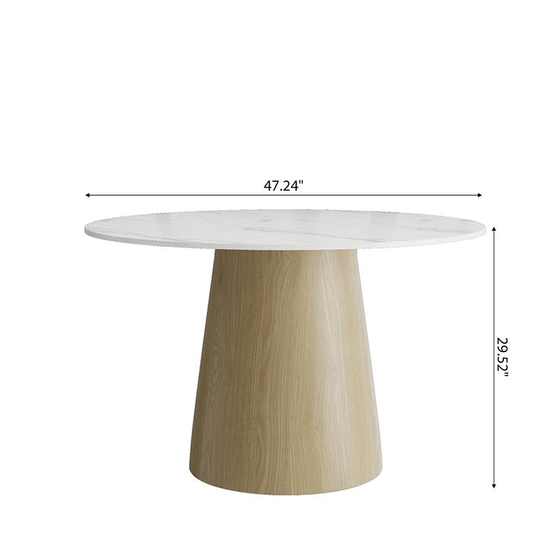 Natural Wood Color Base Stone Dining Table