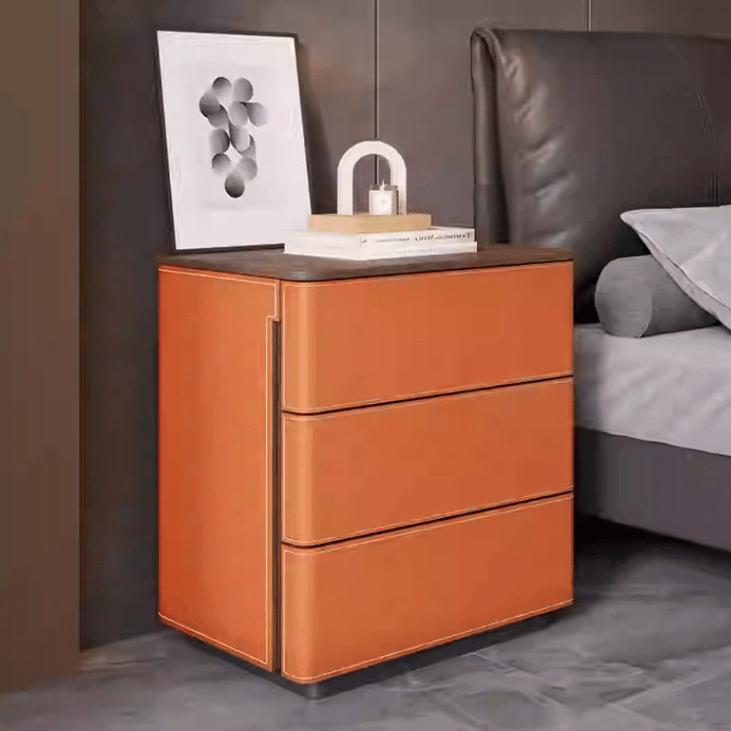 Saddle Leather Bedside Table 2/3/4/5 Drawers Nightstand