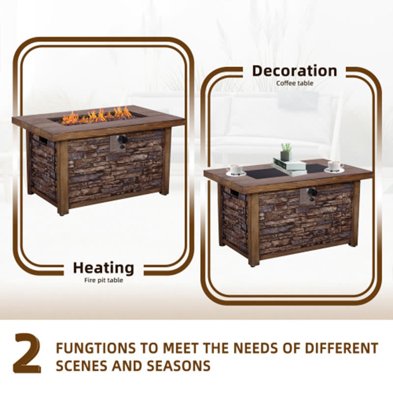 Faux Wood Grain Outdoor Propane Gas Fire Table