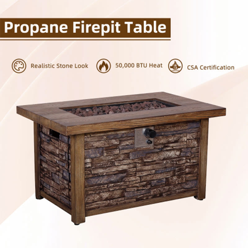 Faux Wood Grain Outdoor Propane Gas Fire Table