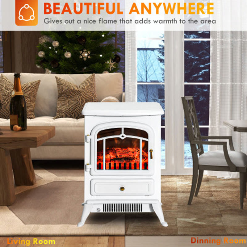 Tempered Glass Freestanding Electric Fire Place - White - image 0