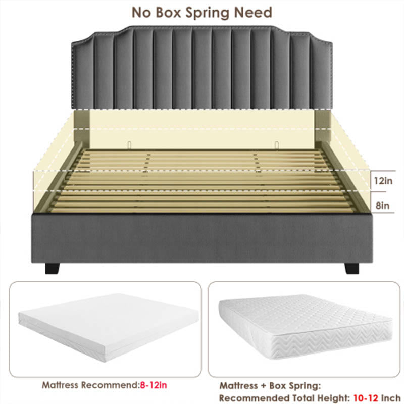 Liftable Velvet Grey Queen Size Bed - image 1
