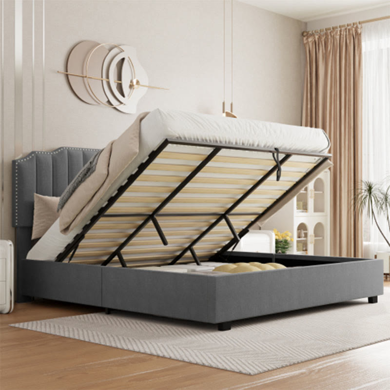 Liftable Velvet Grey Queen Size Bed - image 2