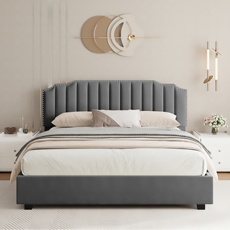 Liftable Velvet Grey Queen Size Bed - Grey - image 0
